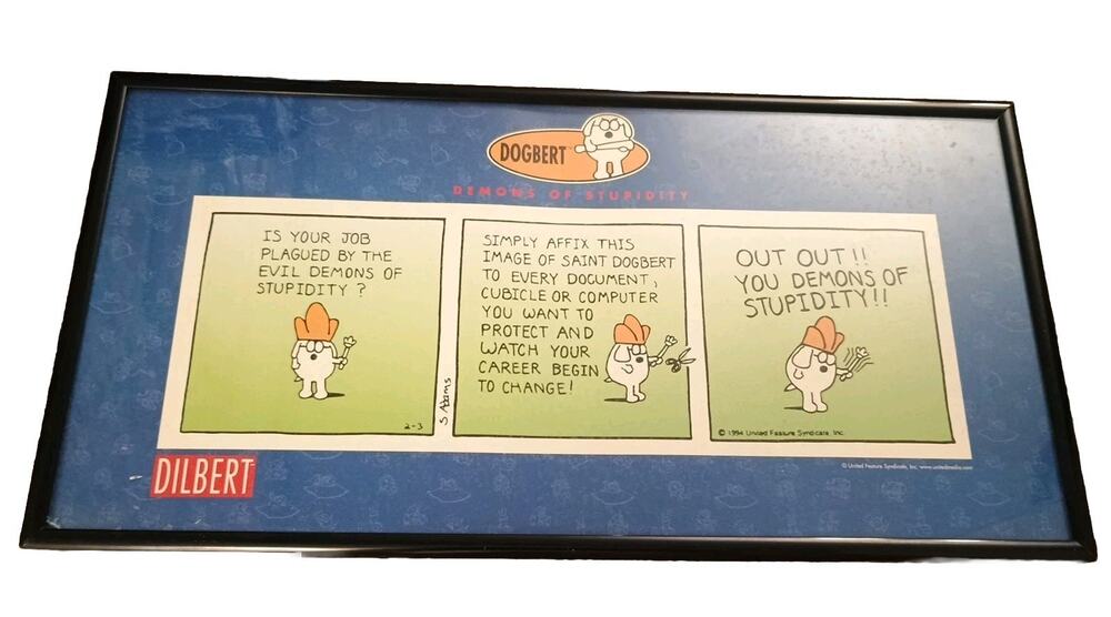 Dilbert Lithograph Print 3 Strips Dogbert Demons of Stupidity Framed art 10"x20"